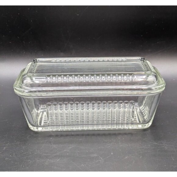 Clear Glass Refrigerator Box Butter Dish Ribbed 2 Piece Vintage 6.5" x 4" x 2.5" - Picture 1 of 5